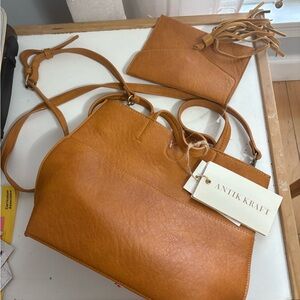 Antik Kraft Brown Crossbody Bag Set